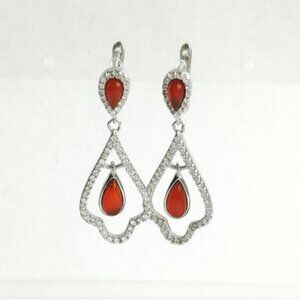 Sterling silver CZ Carnelian drop lever back Earrings